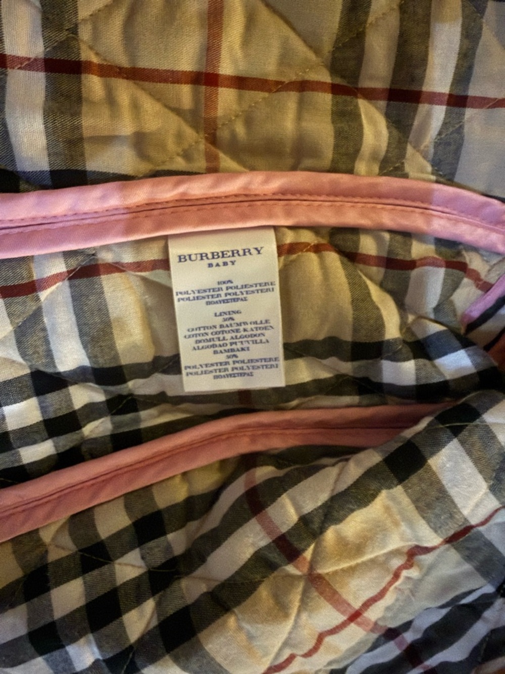 Burberry Girls Quilted Pink barn Jacket with Signature Plaid Lining - Picture 3 of 5
